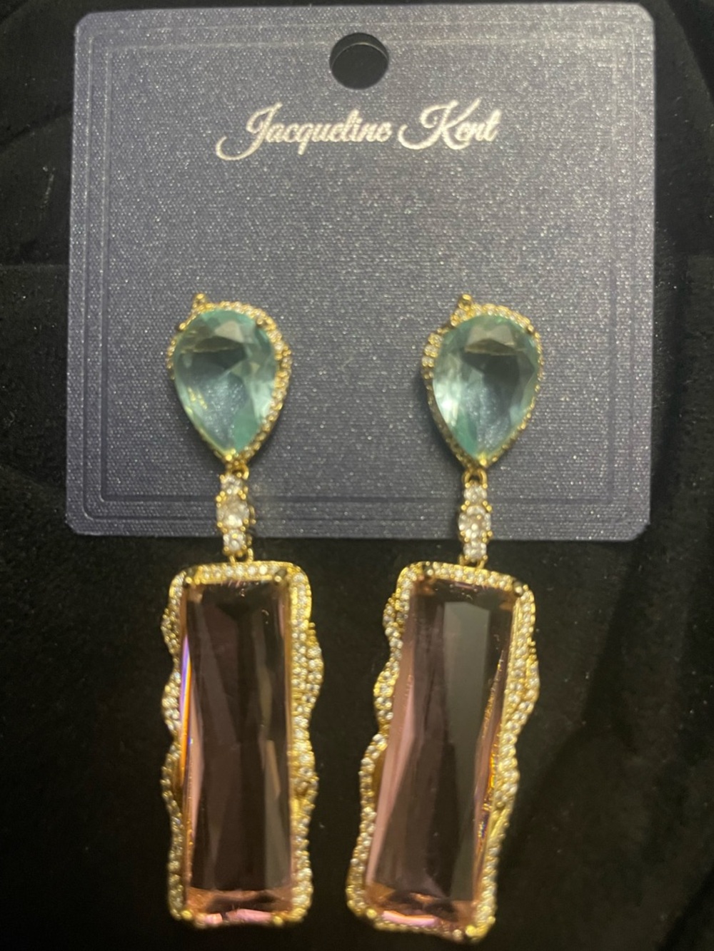 Jacqueline Kort Aqua and Pink Crystal Drop Earrings